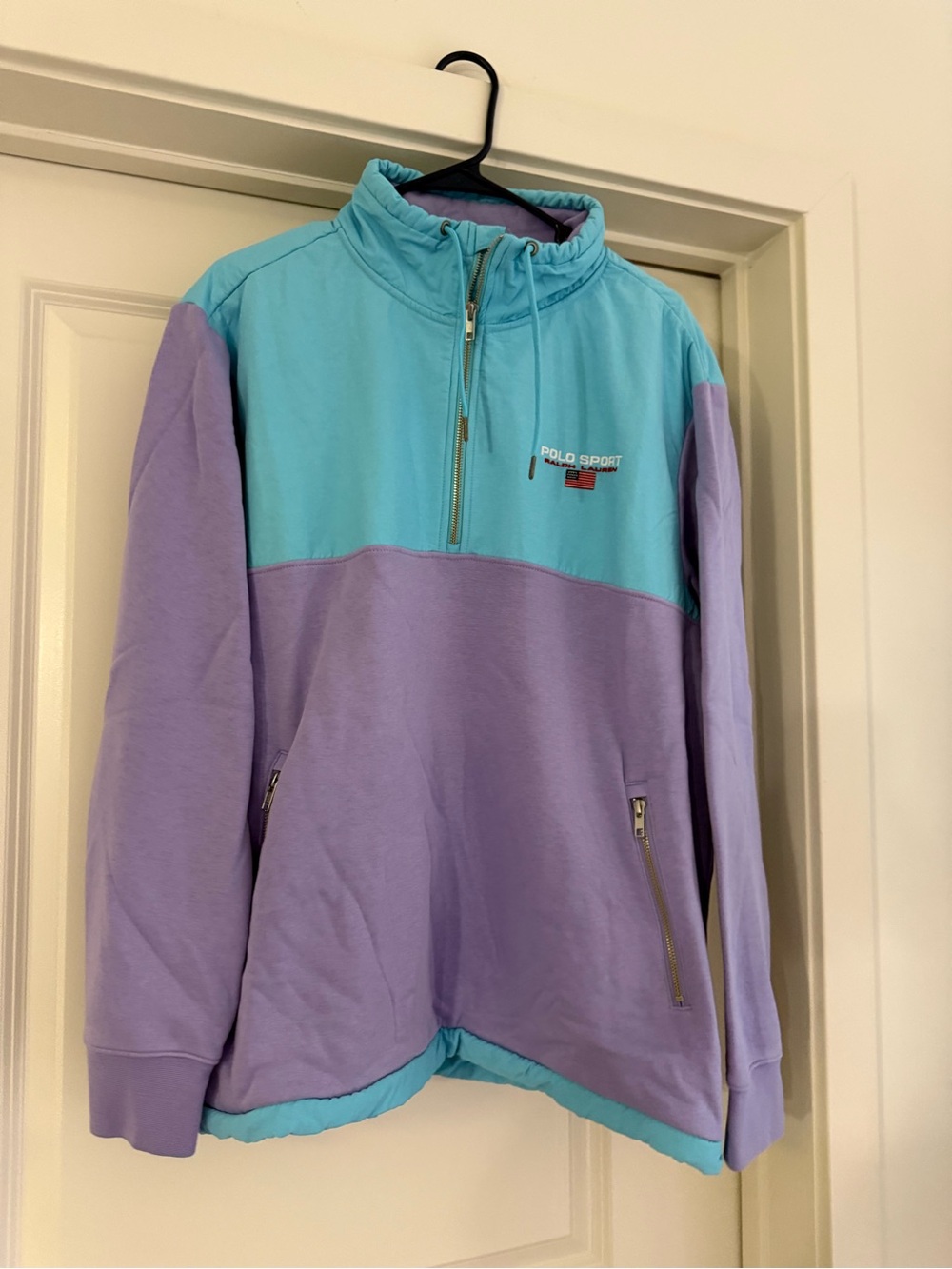 Polo by Ralph Lauren Lavender and Aqua Colorblock Half-Zip Pullover
